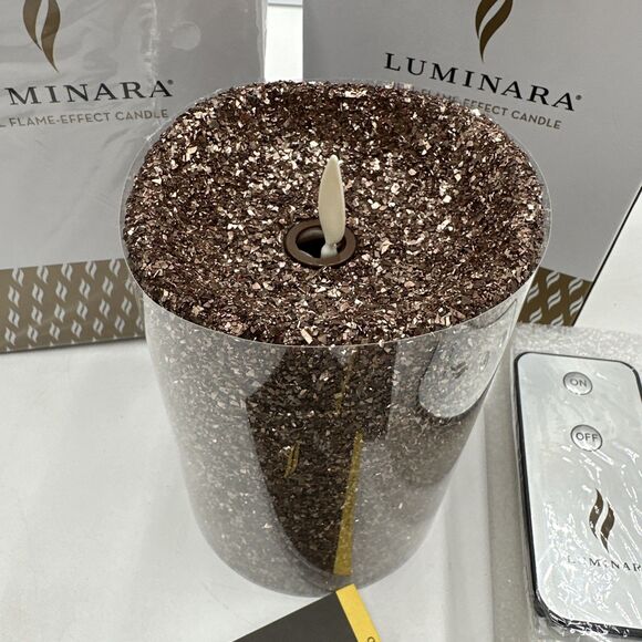2 Luminara Real-Flame Effect Candles - 5" Gold Glitter & 5" Gold Glitter  NIB - Picture 2 of 4